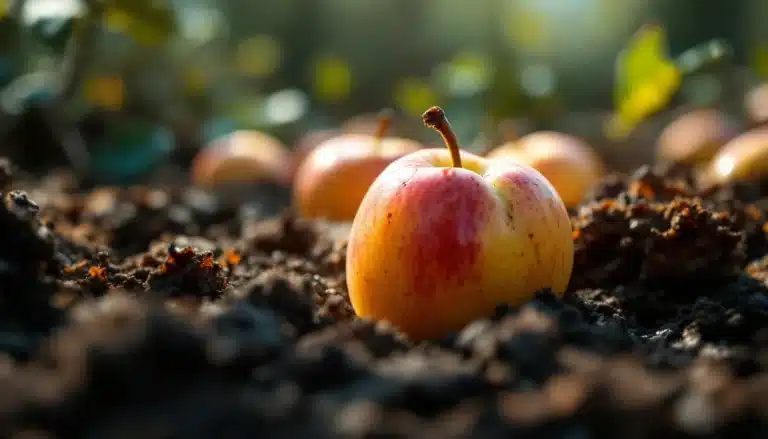 pommes tombees sol fruits pourris pommier