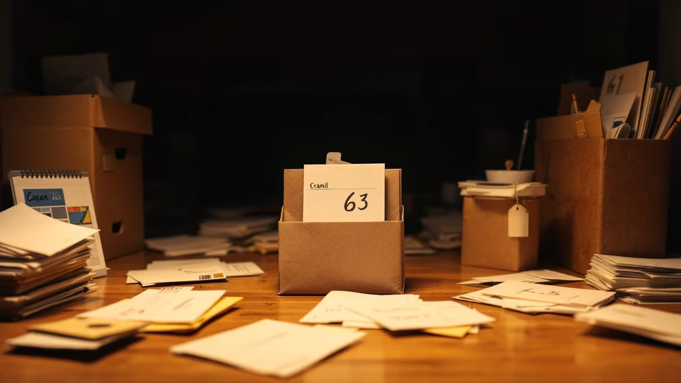Deux états des lieux, un calendrier et des courriers classés entourent un dépôt restitué ou contesté, avec retard et preuves visibles.
