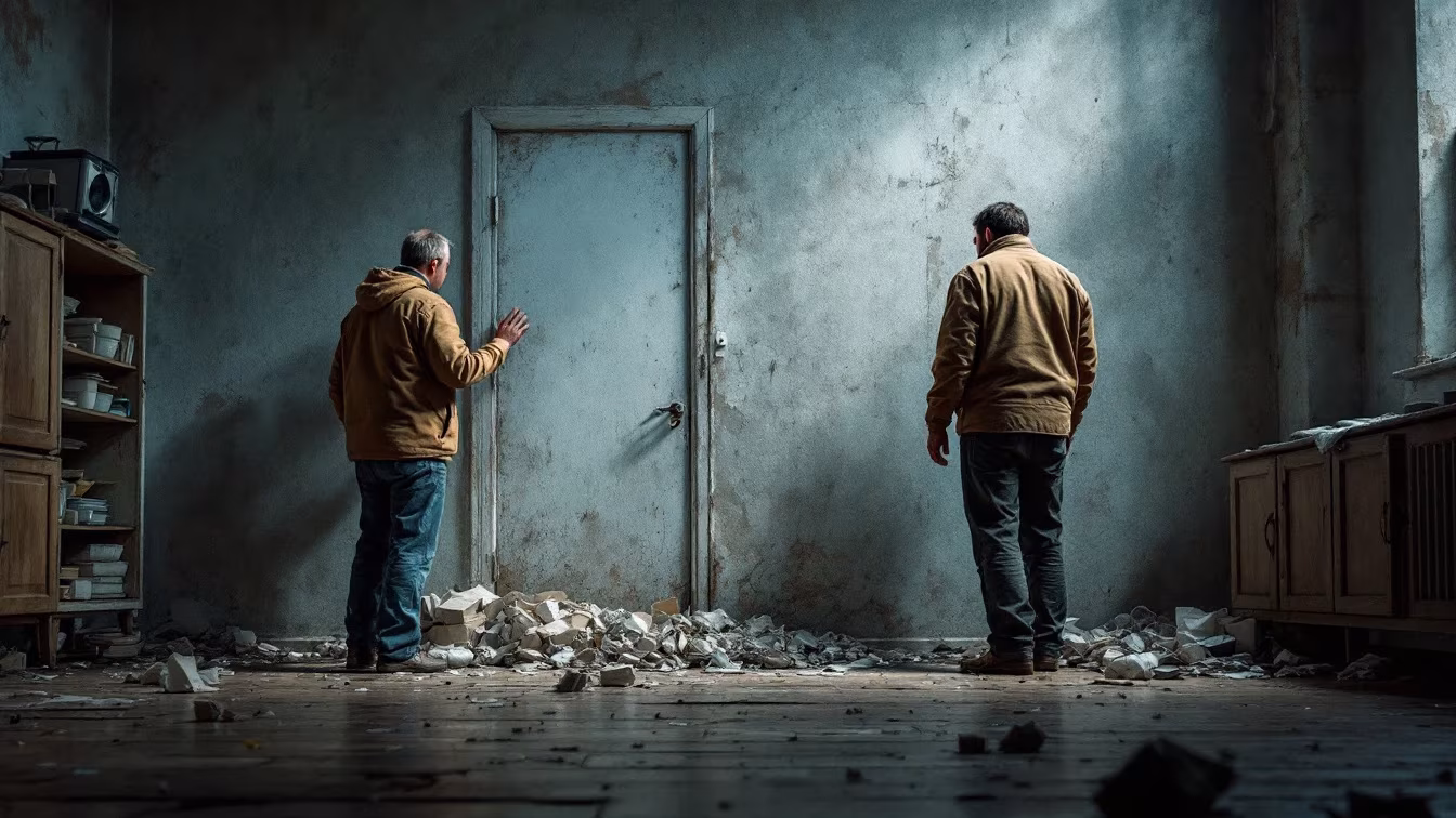 Deux pulvérisateurs différents face à des meubles, une porte et des moulures, l’un couvrant une grande surface, l’autre visant des détails précis.